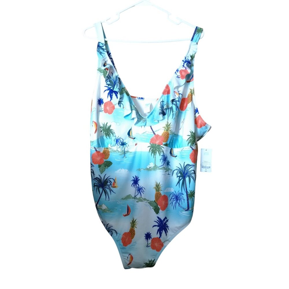 Outdoor Oasis Women's 3x One Piece Island Print Bathing Swimsuit Tropical Nwt